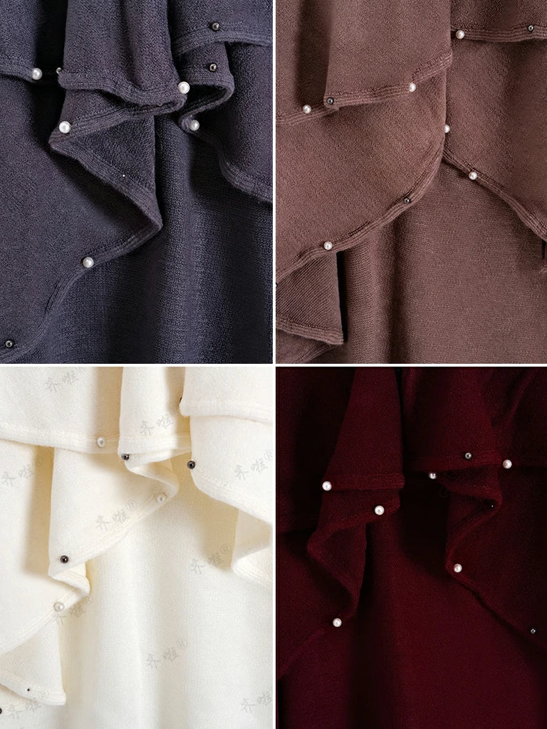 Scarlet Darkness Christmas Victorian Fur Collar Cape Shawl with Pearl