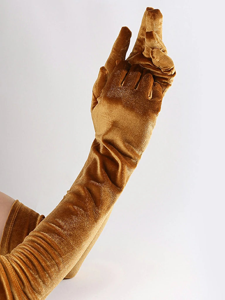 Scarlet Darkness Women Velvet Gloves for Evening Gowns, Banquets, Parties