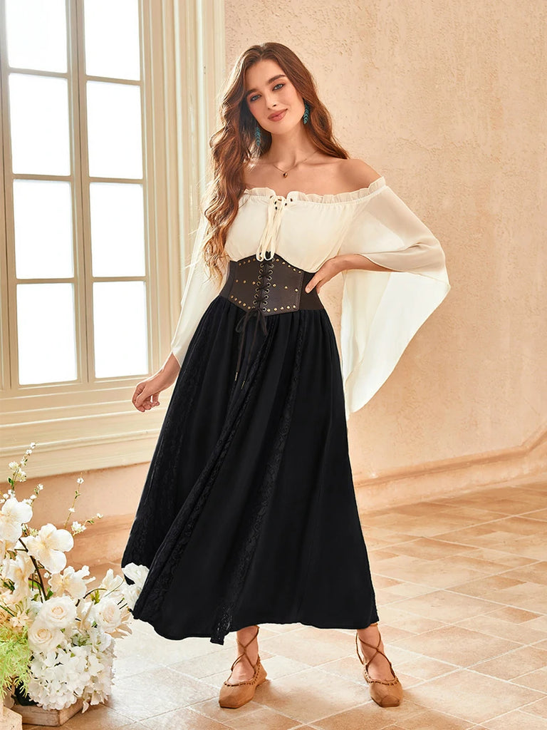 Scarlet Darkness Renaissance Lace Swing Maxi Skirt with Pockets