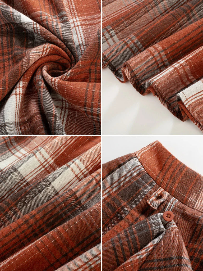 Scarlet Darkness Women Plaided Buckle up Flared Swing Maxi Skirt