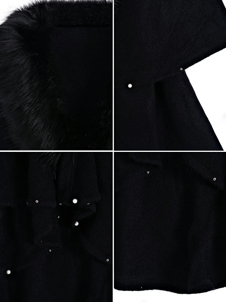 Scarlet Darkness Christmas Victorian Fur Collar Cape Shawl with Pearl