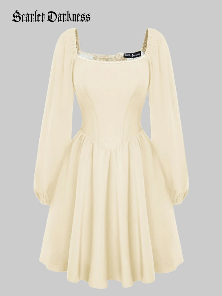 Scarlet Darkness Victorian Cocktail Party Corset Dress with Pockets Ivory