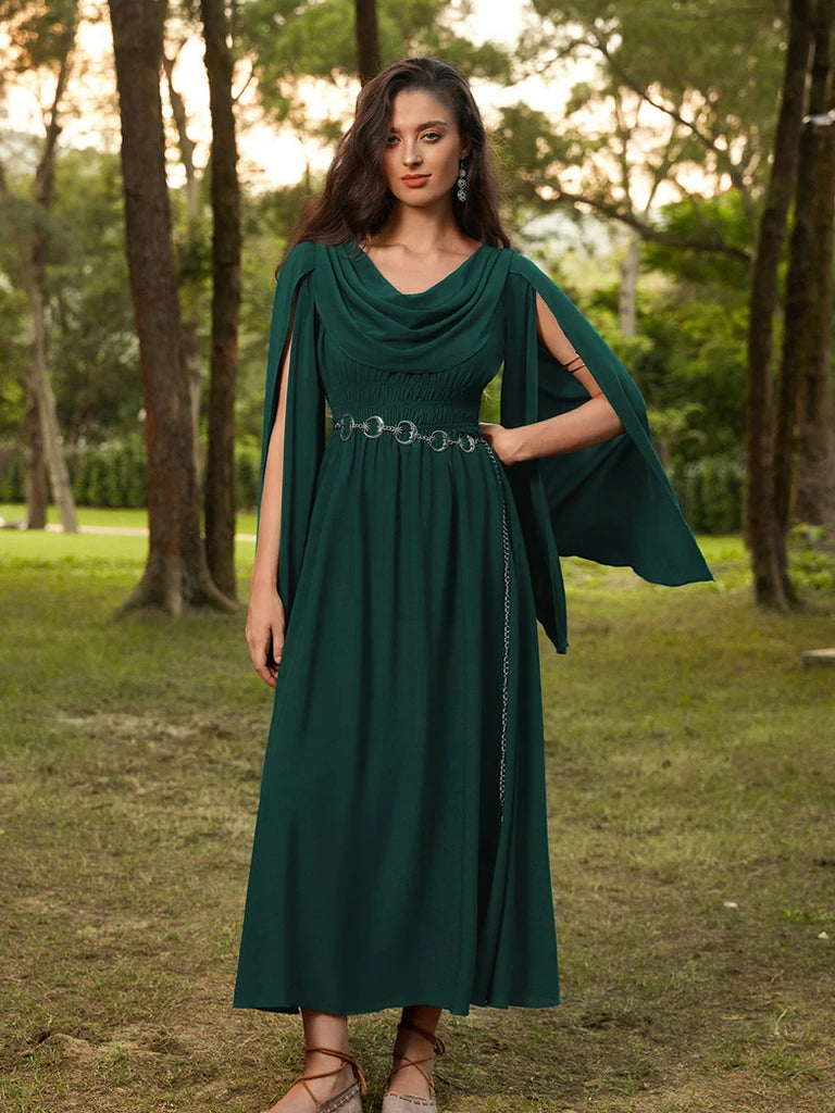 Scarlet Darkness Renaissance Fairy Slit Sleeve Draped Neck Pockets Dress