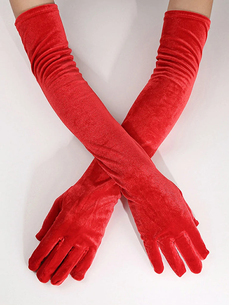 Scarlet Darkness Women Velvet Gloves for Evening Gowns, Banquets, Parties Red 53cm A pair