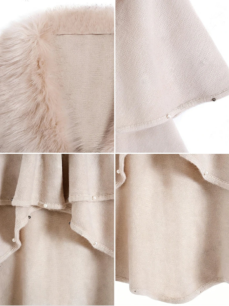 Scarlet Darkness Christmas Victorian Fur Collar Cape Shawl with Pearl