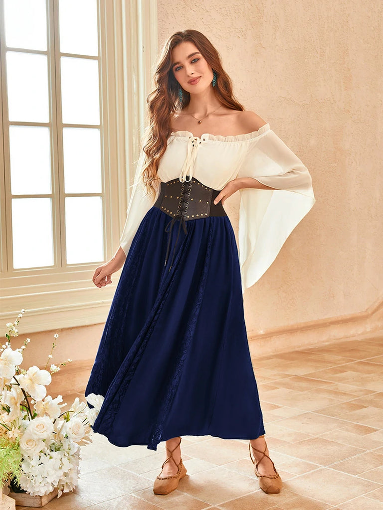 Scarlet Darkness Renaissance Lace Swing Maxi Skirt with Pockets