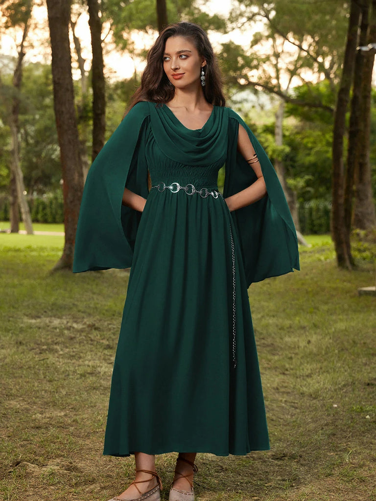 Scarlet Darkness Renaissance Fairy Slit Sleeve Draped Neck Pockets Dress