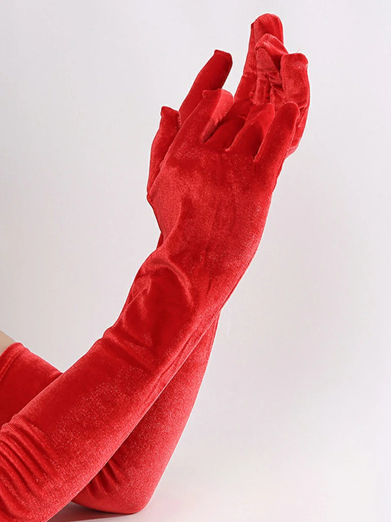 Scarlet Darkness Women Velvet Gloves for Evening Gowns, Banquets, Parties