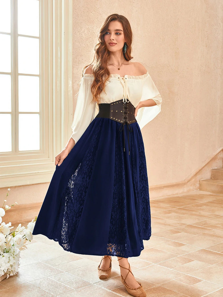 Scarlet Darkness Renaissance Lace Swing Maxi Skirt with Pockets