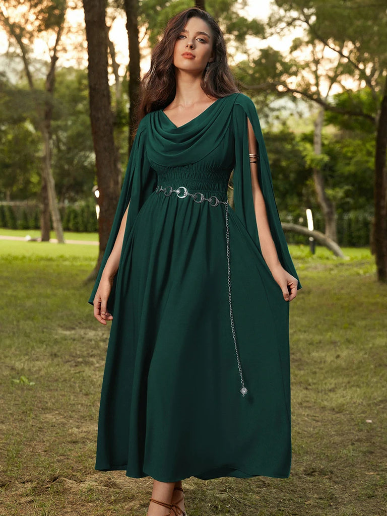 Scarlet Darkness Renaissance Fairy Slit Sleeve Draped Neck Pockets Dress