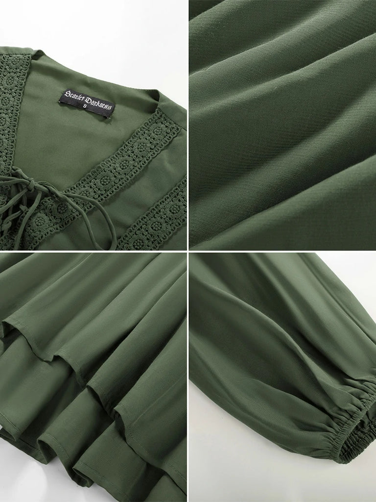 Scarlet Darkness Casual Renaissance Embroidered Long Sleeve Tops