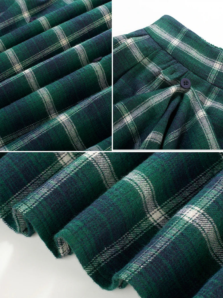 Scarlet Darkness Women Plaided Buckle up Flared Swing Maxi Skirt