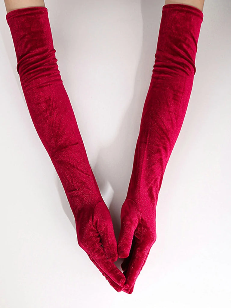 Scarlet Darkness Women Velvet Gloves for Evening Gowns, Banquets, Parties