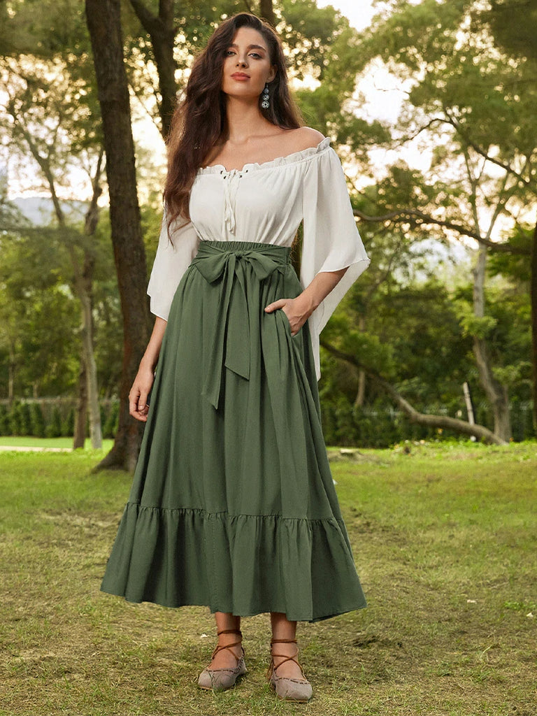 Scarlet Darkness Women Renaissance Tiered Swing Pockets Skirt