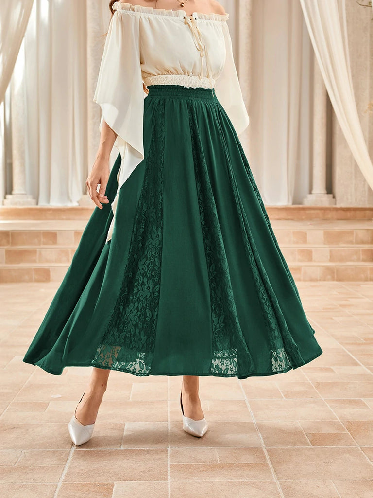 Scarlet Darkness Renaissance Lace Swing Maxi Skirt with Pockets