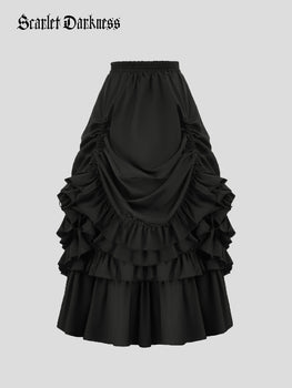 Layered Ruffled Hem Adjustable A-Line Skirt Scarlet Darkness