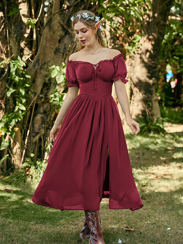 milkmaid dress off the shoulder Scarlet Darkness Renaissance Classical Off Shoulder Pockets Dress