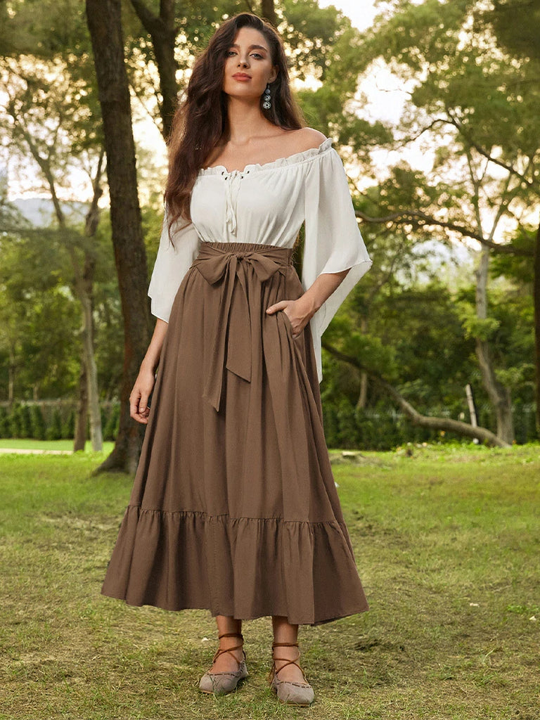 Scarlet Darkness Women Renaissance Tiered Swing Pockets Skirt