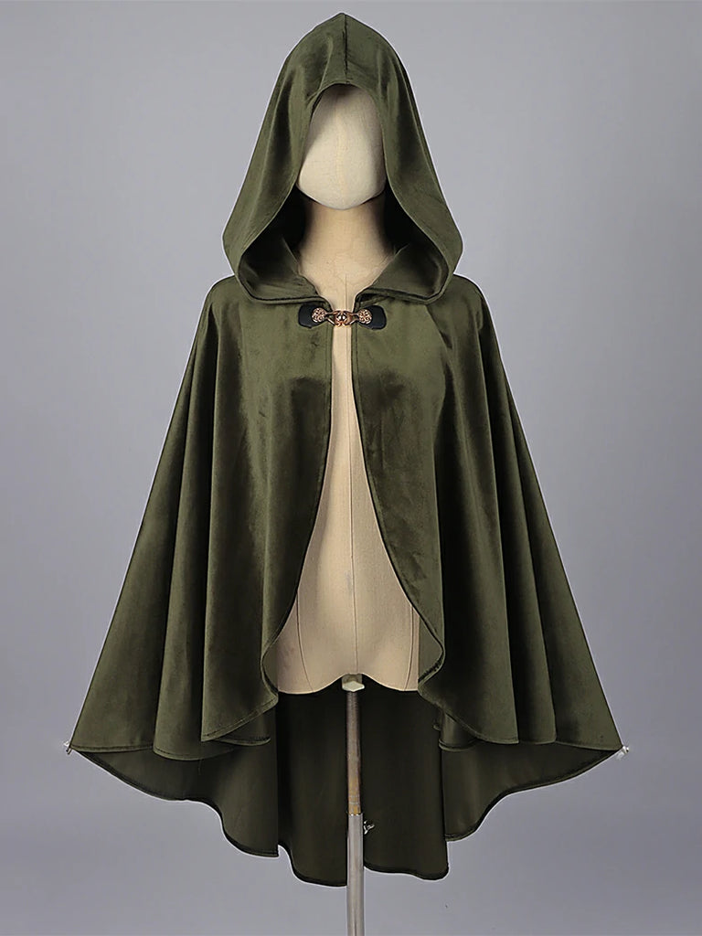 Scarlet Darkness 2025 Renaissance Wizard Short Hooded Cloak Green 100cm