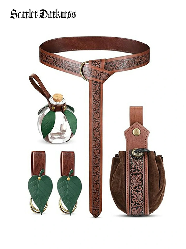 Scarlet Darkness Renaissance Viking Belt Leaf Potion Bottle 5 Pieces Set 5-piece set F