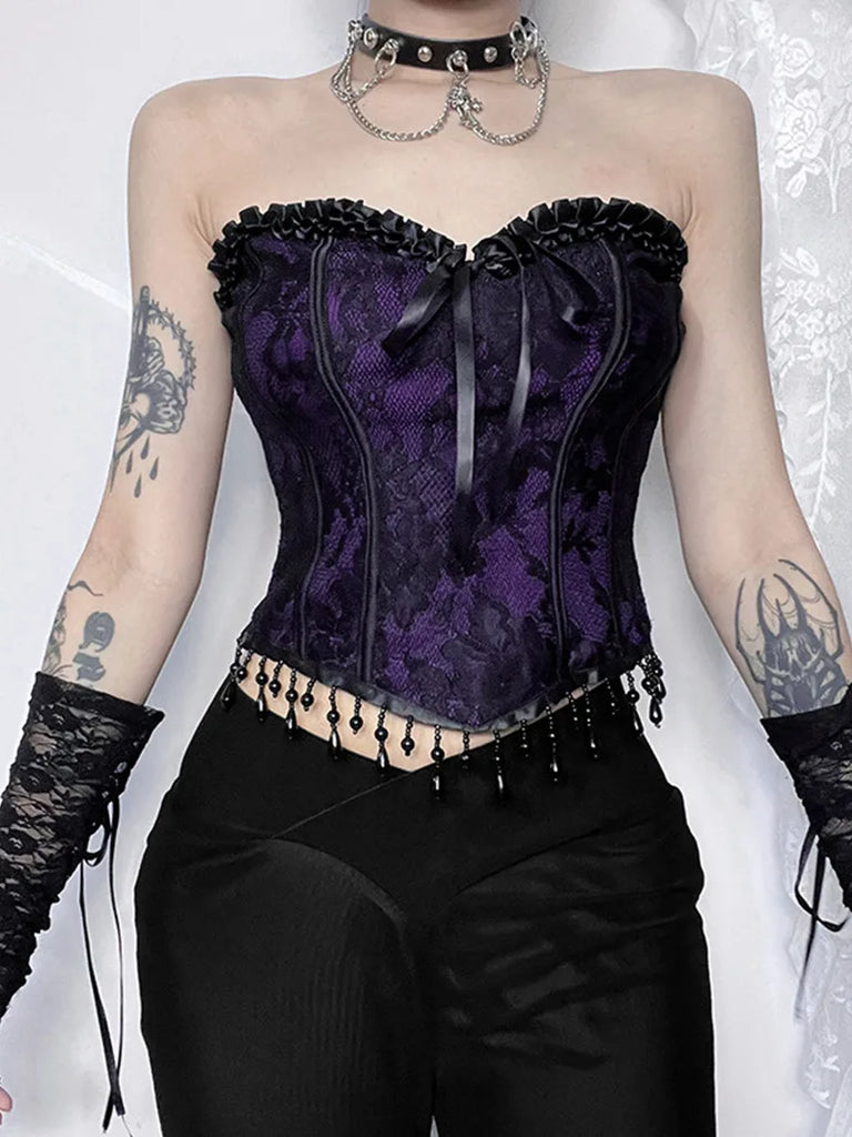 Punk Sweetheart Collar Lace Dark Jacquard Tube Top SCARLET DARKNESS