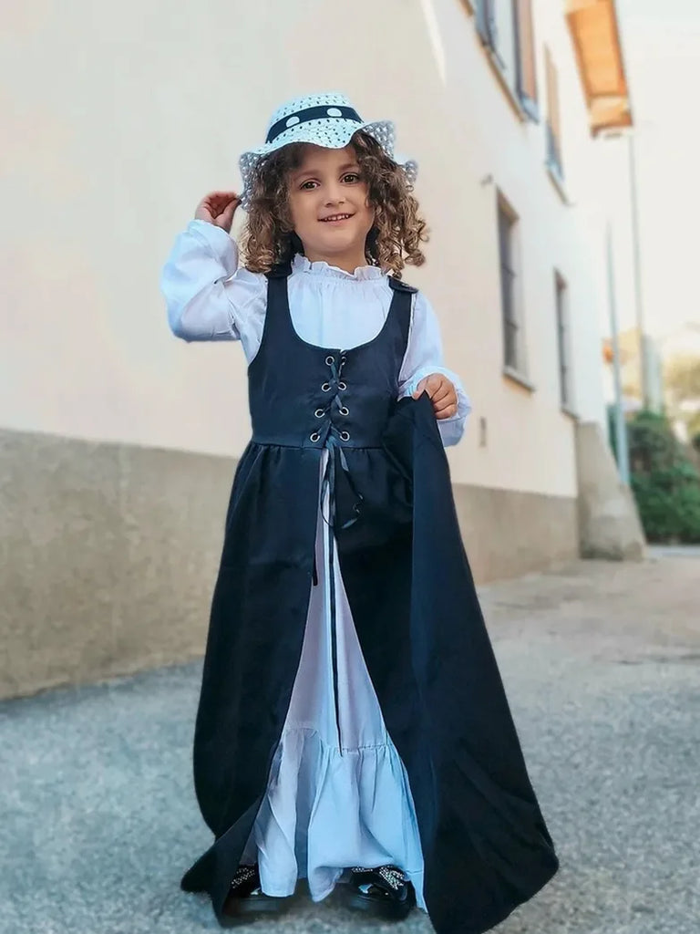 Kids Long Sleeve Ruffled Neck 2 Sets Costume Dress SCARLET DARKNESS