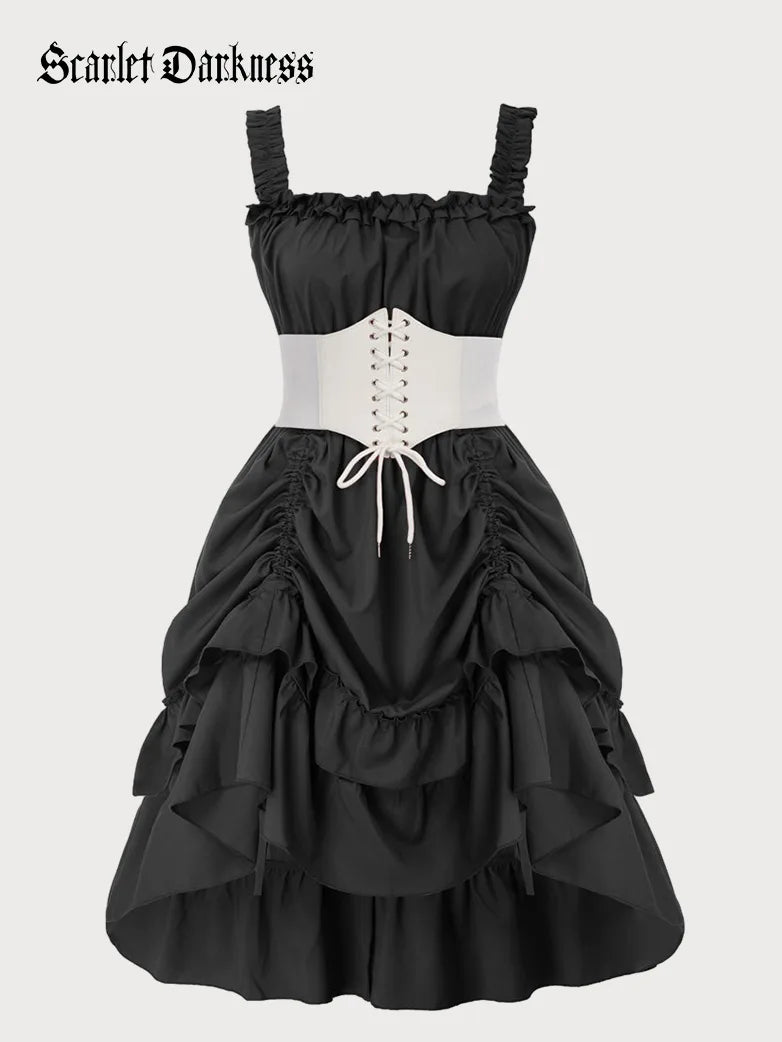 Plus Size Gothic Steampunk Gathered High Low Dress