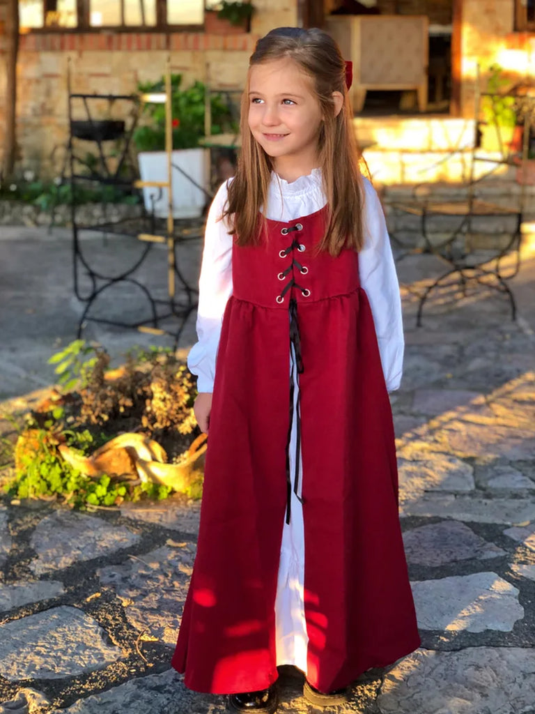 Kids Long Sleeve Ruffled Neck 2 Sets Costume Dress Scarlet Darkness