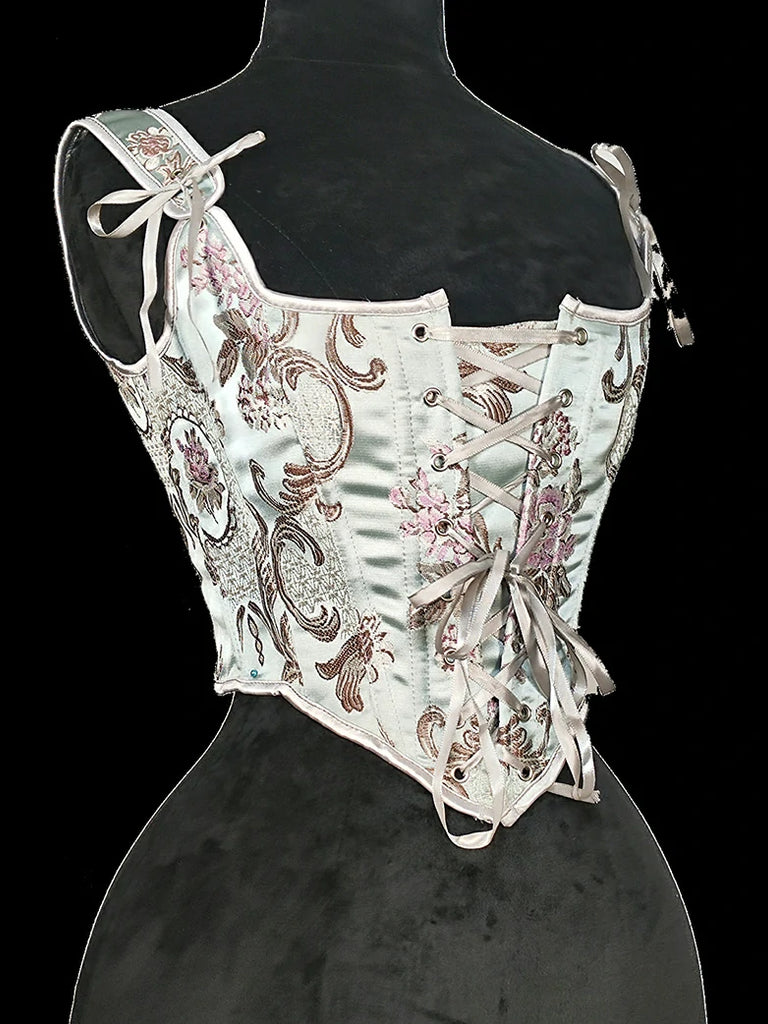 Scarlet Darkness Royal Blue Victorian Jacquard Corset with Lace up