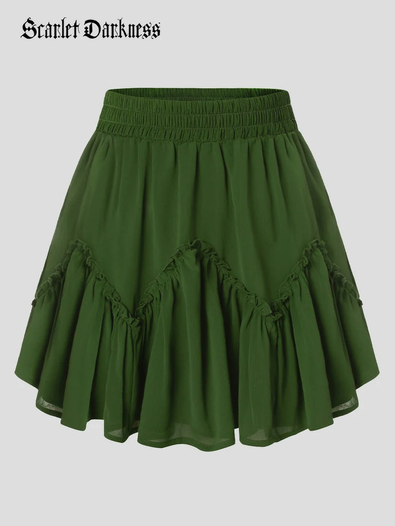 Scarlet Darkness 2025 Pirate Boho Tiered Chiffon Swing Mini Skirt Green