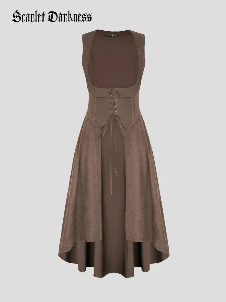 Scarlet Darkness Renaissance Costume U-Neck High-Lo Overdress Grey