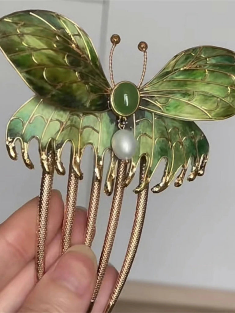 Scarlet Darkness Titanic Velvet Flower Butterfly Hair Comb