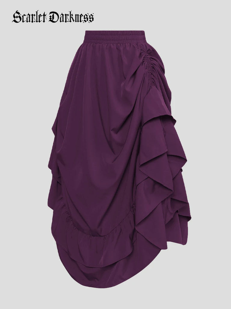 Scarlet Darkness Women Punk Ruffled High-Low Drawstring Skirt