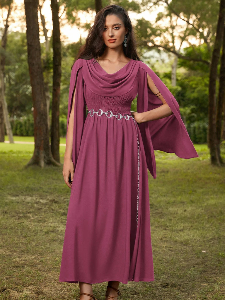 Scarlet Darkness Renaissance Fairy Slit Sleeve Draped Neck Pockets Dress