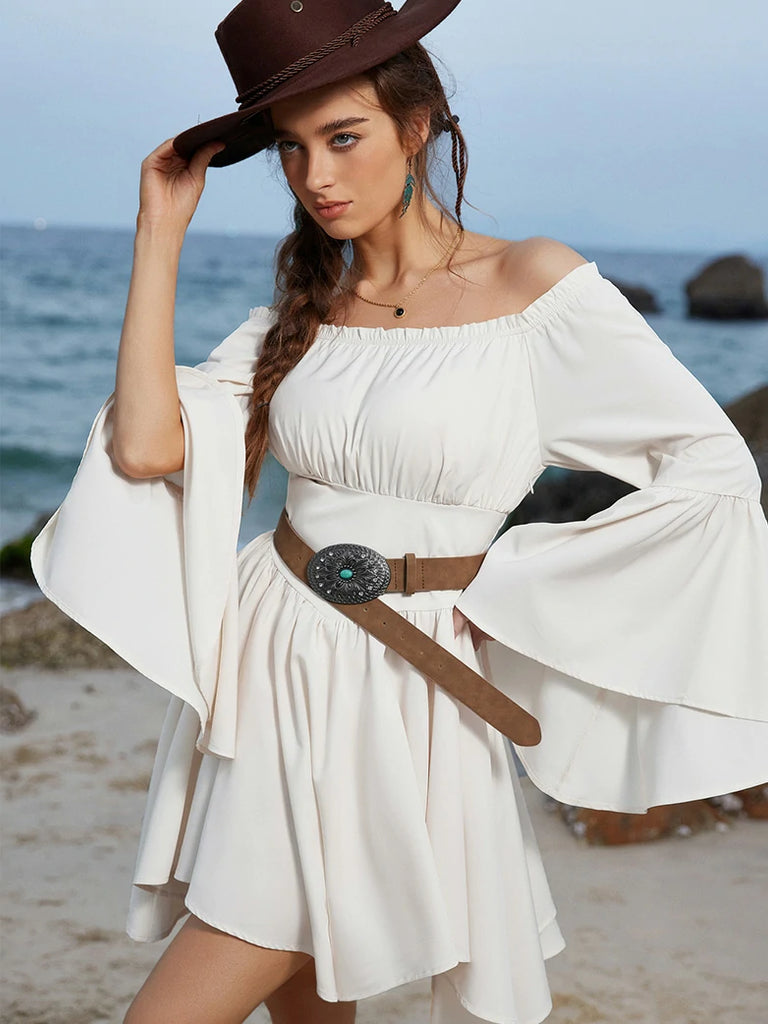 Scarlet Darkness Renaissance Irregular Hem Off Shoulder Pockets Dress