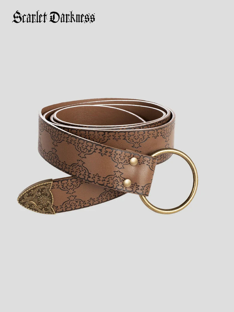 Scarlet Darkness Ren Faire Leather Belt 159*3.5cm O Ring Belt