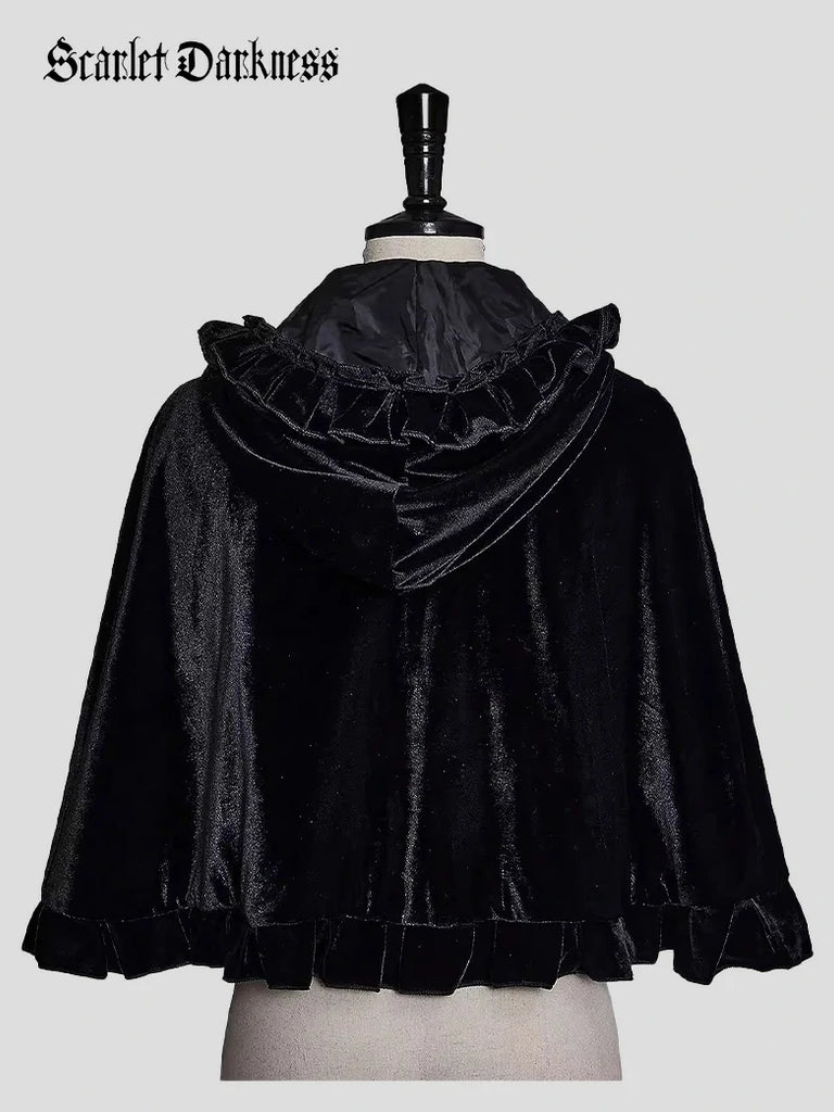 Scarlet Darkness Little Red Riding Hood Velvet Pleated Lace Cape