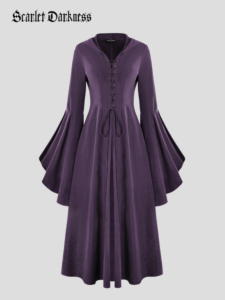 Scarlet Darkness Renfaire Celtic Cloak Bell Slit Sleeve Hooded Dress