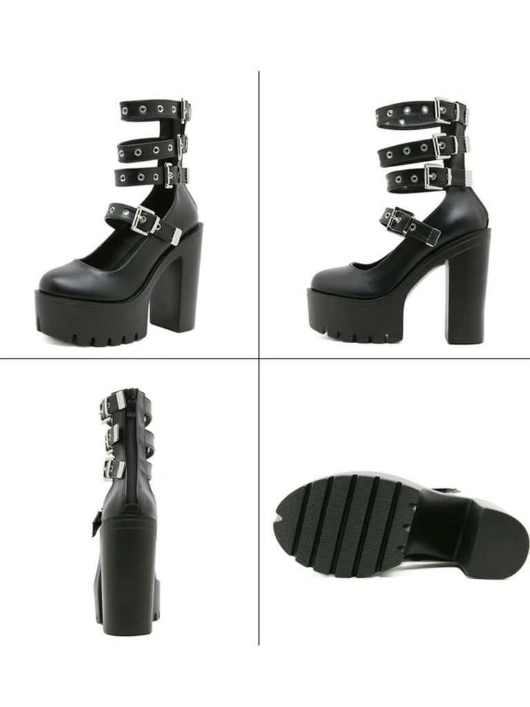 Scarlet Darkness Scarlet Darkness Women Punk Strap Rivet High Heels