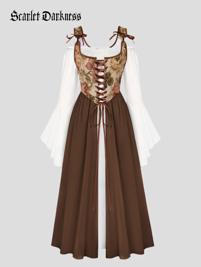 brown fantasy dress Renaissance Whimsical Fairy Cosplay Outfits Scarlet Darkness / 12 In addition Color:Pink/black flowy maxi Men's Beige Satin Dress