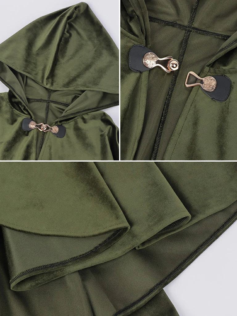 Scarlet Darkness 2025 Renaissance Wizard Short Hooded Cloak