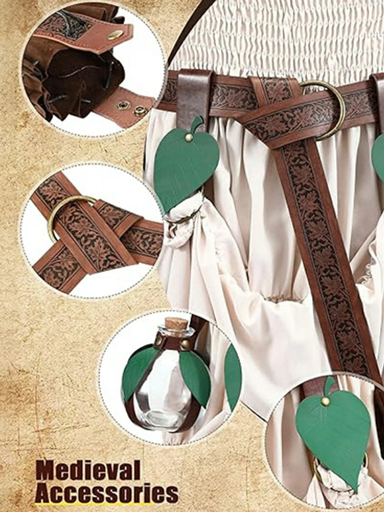 Scarlet Darkness Renaissance Viking Belt Leaf Potion Bottle 5 Pieces Set