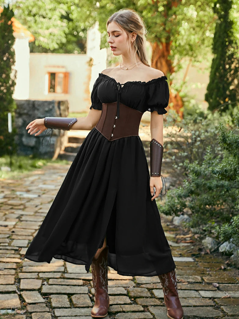 Victoriaanse Jurk Voor Dames Off-Shoulder Elastische Taille Korte Mouwen Boho A-Lijn Ruches Olijfgroen XL Victoriaanse Jurk Voor Dames Off-Shoulder Elastische Taille Korte Mouwen Boho A-Lijn Ruches Olijfgroen XL