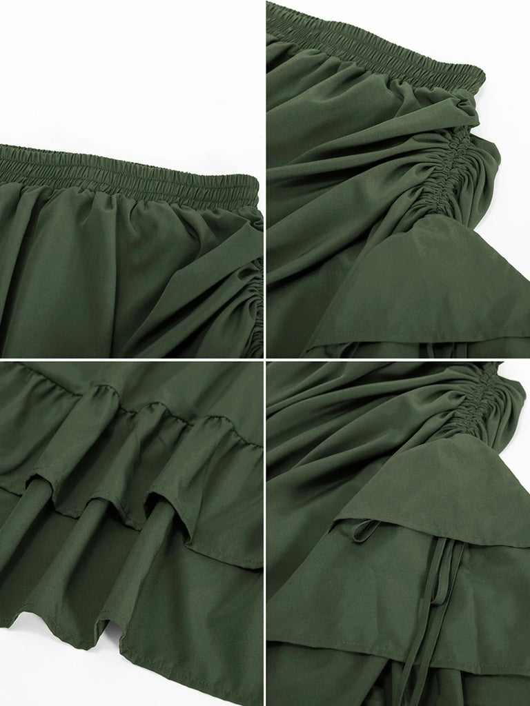 Scarlet Darkness Women Punk Ruffled High-Low Drawstring Skirt