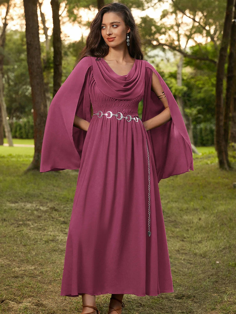 Scarlet Darkness Renaissance Fairy Slit Sleeve Draped Neck Pockets Dress