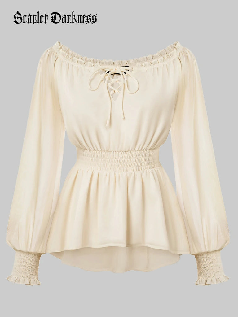 Scarlet Darkness Renaissance Fitted Long Sleeve Off-Shoulder Top