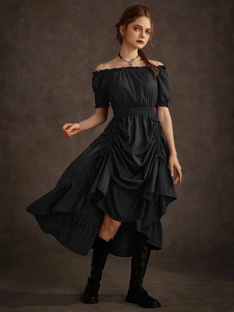 Steampunk Costume Off Shoulder Dress+Under-Bust Vest SCARLET DARKNESS