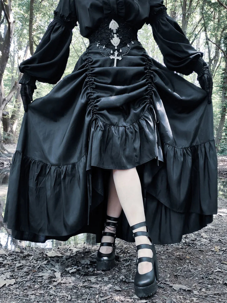 Gothic Chameleon High-Low Drawstring Skirt SCARLET DARKNESS