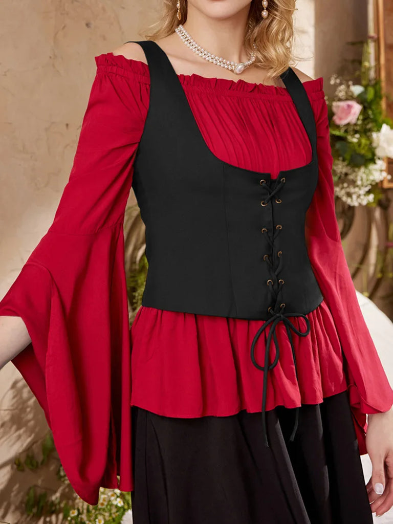 Lace-up Front Vest Casual Wrapping U-Neck Vest SCARLET DARKNESS
