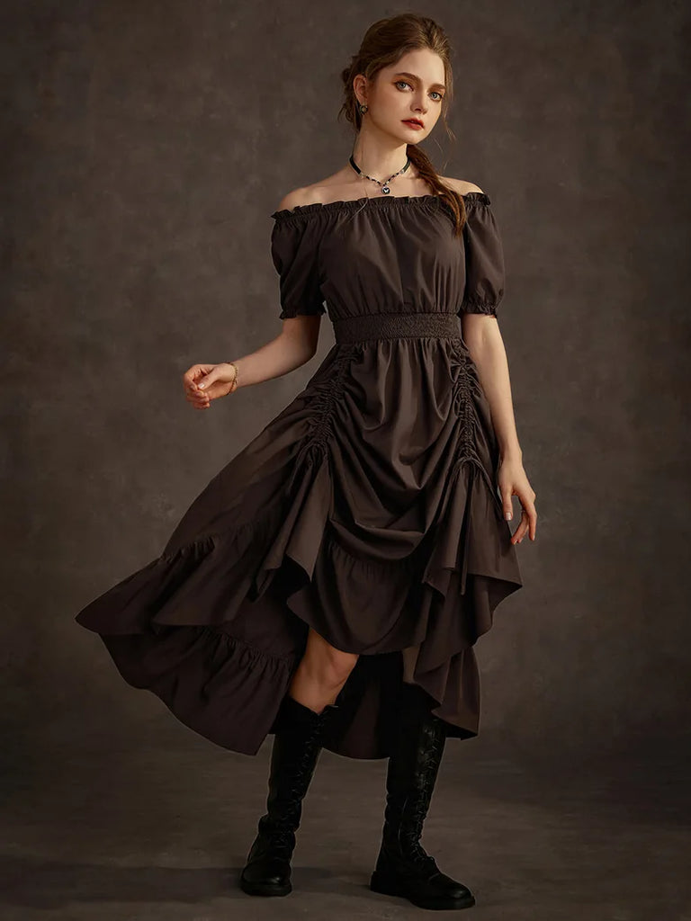 Steampunk Costume Off Shoulder Dress+Under-Bust Vest SCARLET DARKNESS